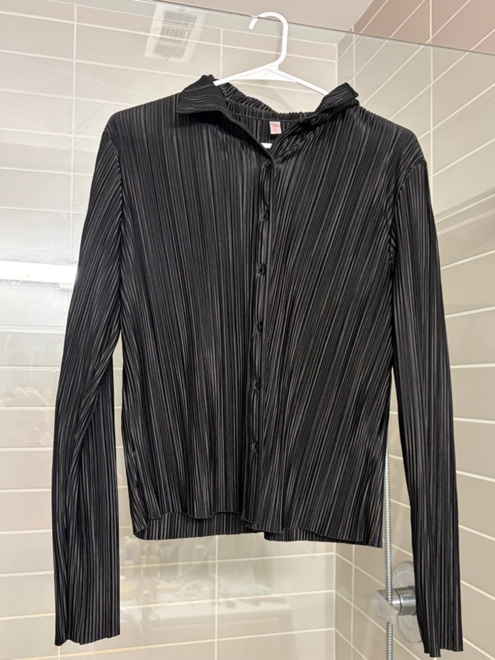 Black Pleated Button-Front top